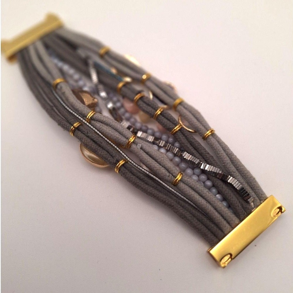 Hipanema multi strand bracelet bohemian ethnic natural stones magnetic gold tone - Picture 5 of 5